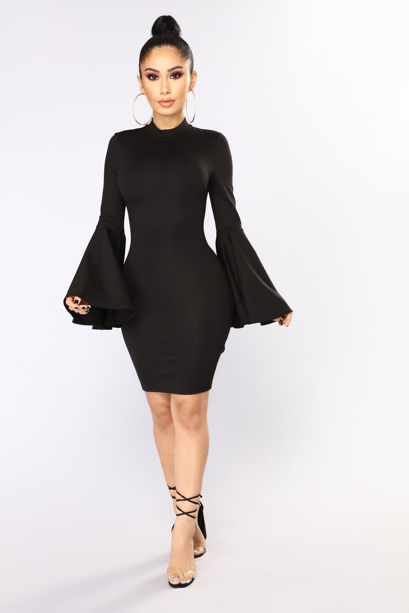 Carys Bell Sleeve Dress - Black ...